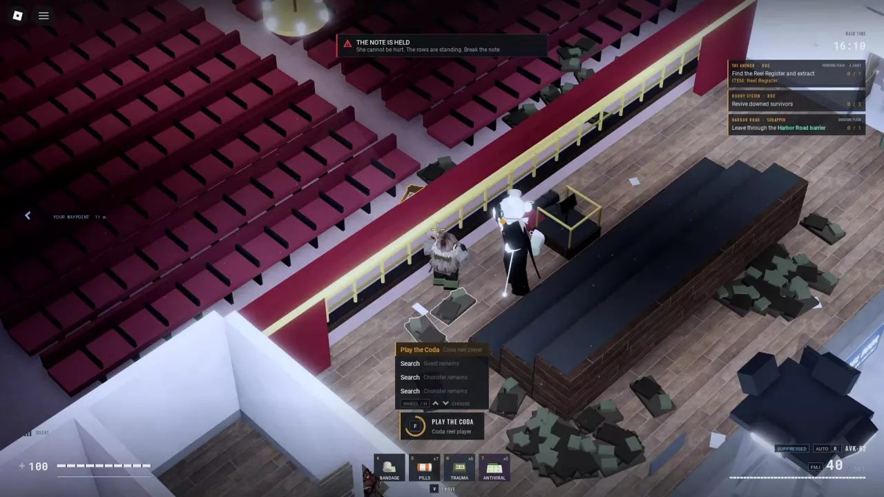 The Conductor beside the yellow-framed Coda player during THE NOTE IS HELD, with Play the Coda selected.