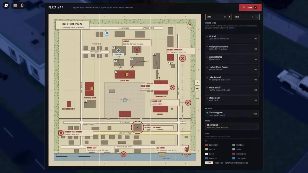 Plaza Map showing the player near North Yard and the northern perimeter.