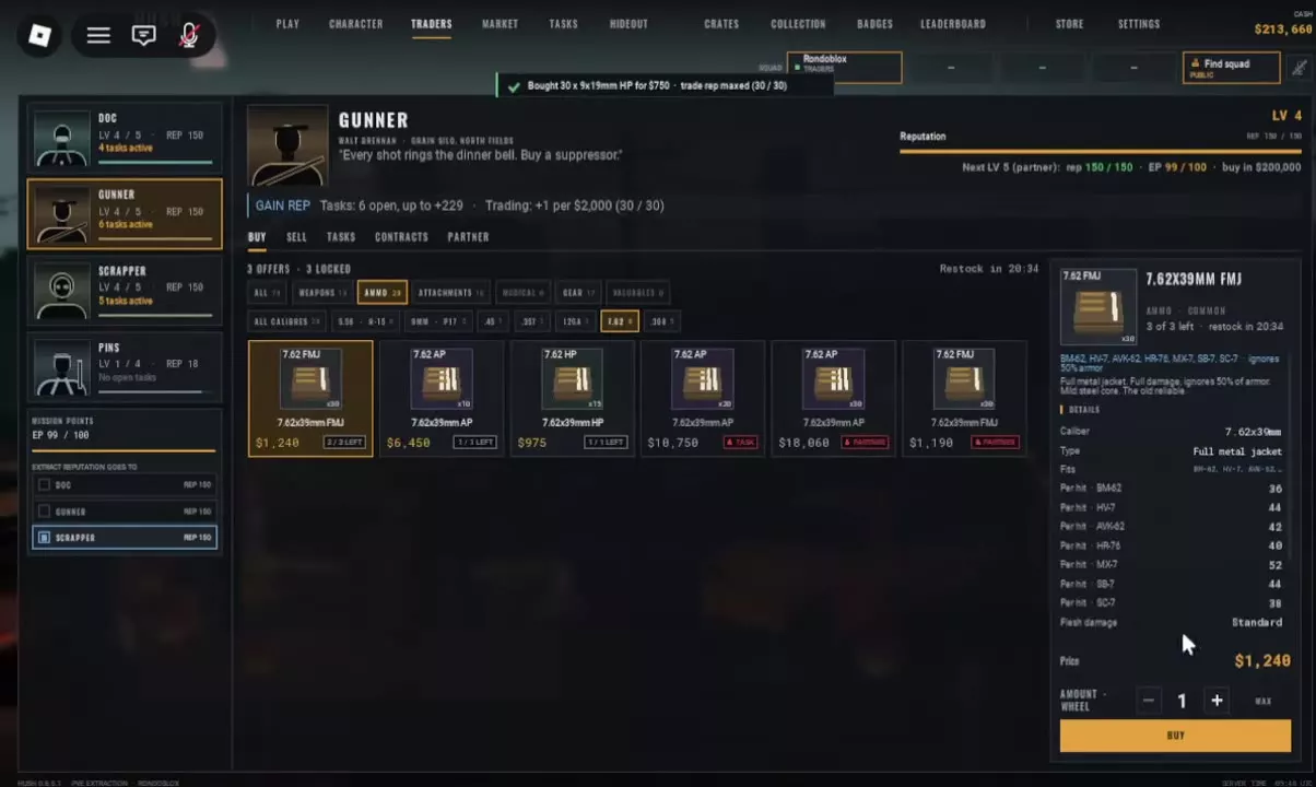 Gunner's 7.62 ammunition shelf with TASK and PARTNER locks and the Level 5 upgrade requirements.